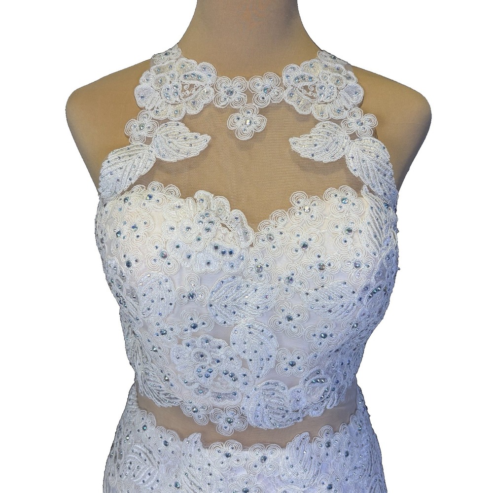 Wedding Gown Size S White Mermaid Diamonds Sequins Lace Bridal Dress Bride Chic - Picture 6 of 16